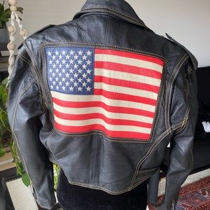 Wilsons leather moto jacket with American flag back
